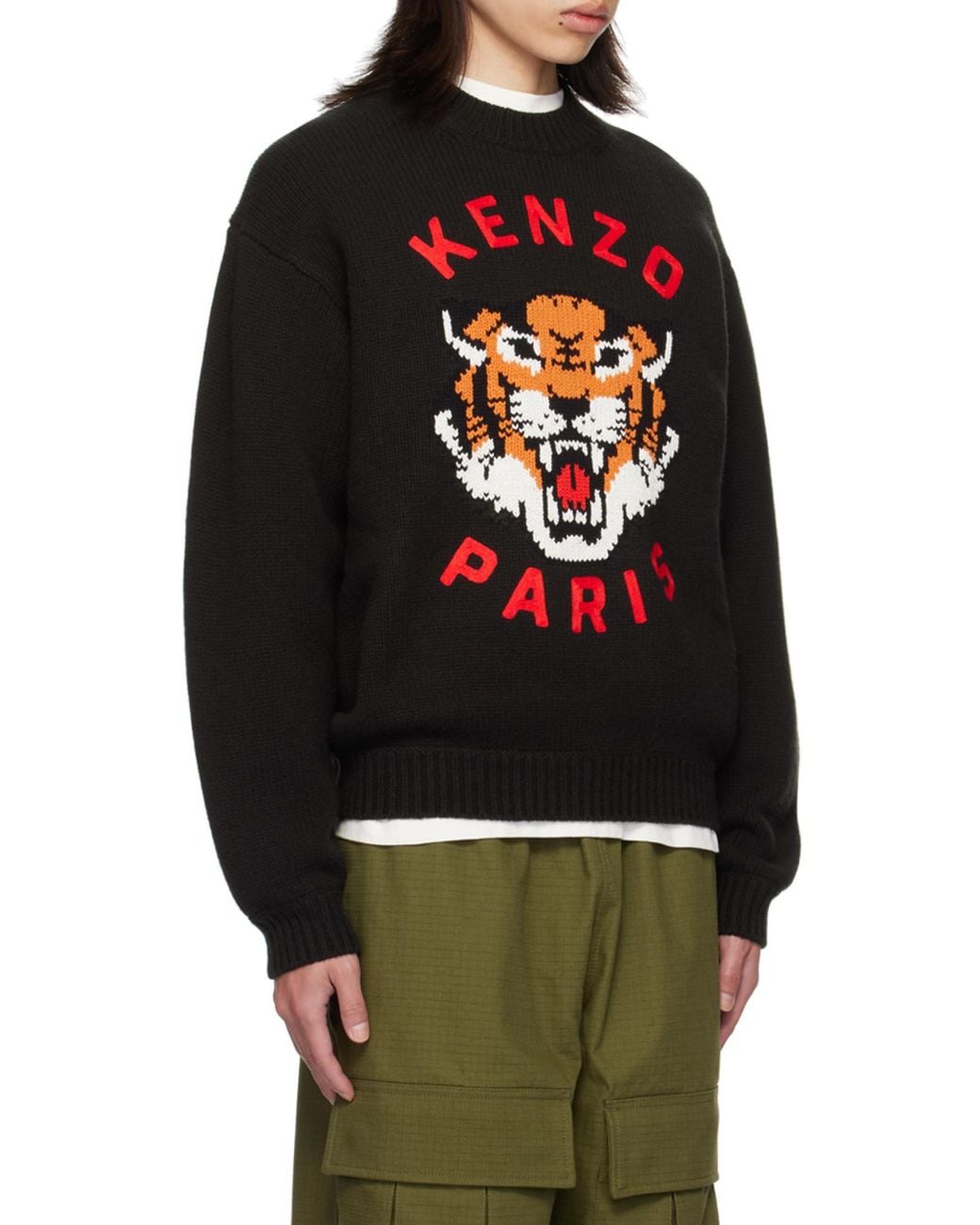 KENZO Black Lucky Tiger Embroidered Knitted Jumper for men