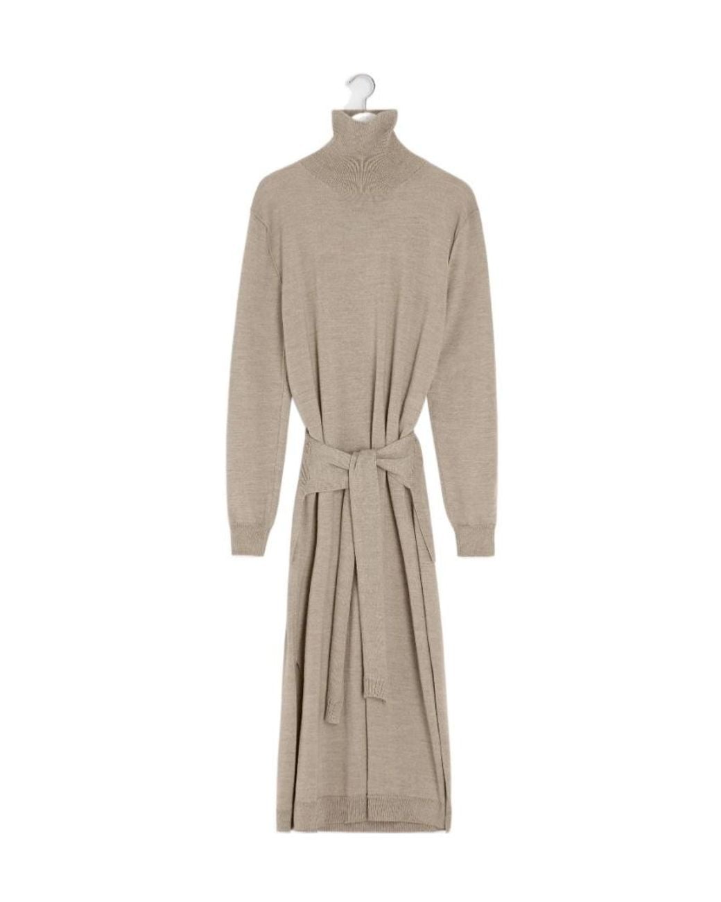 Lemaire Natural Trompe L'Oeil Turtleneck Belted Midi Dress