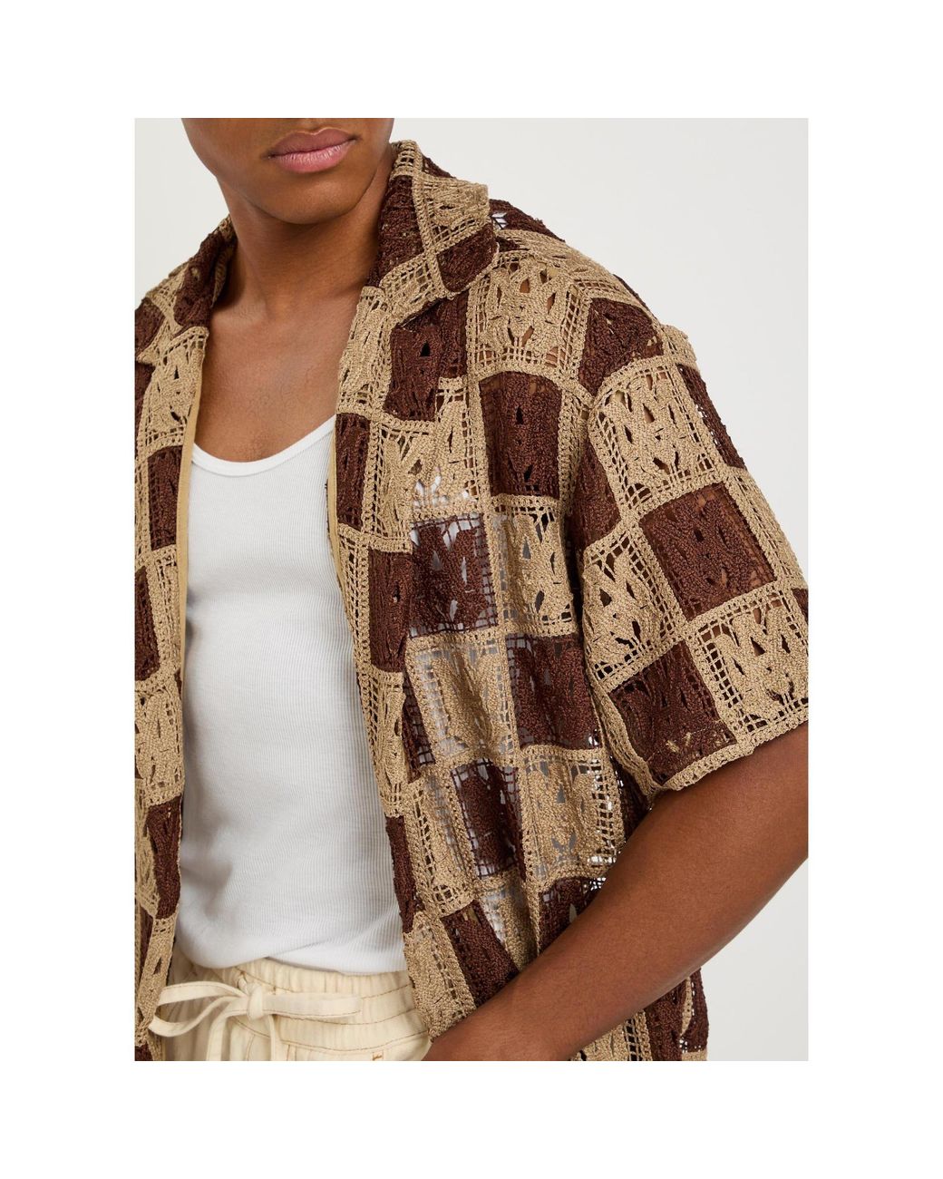 Amiri Brown Checked Short-Sleeved Shirt for men