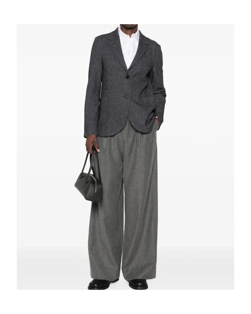 Harris Wharf London Gray Single-Breasted Herringbone Knit Blazer
