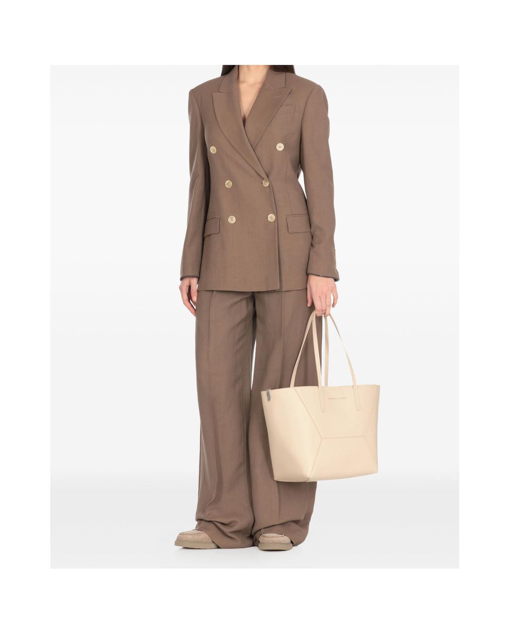 Brunello Cucinelli Brown Pleated Wide-Leg Trousers