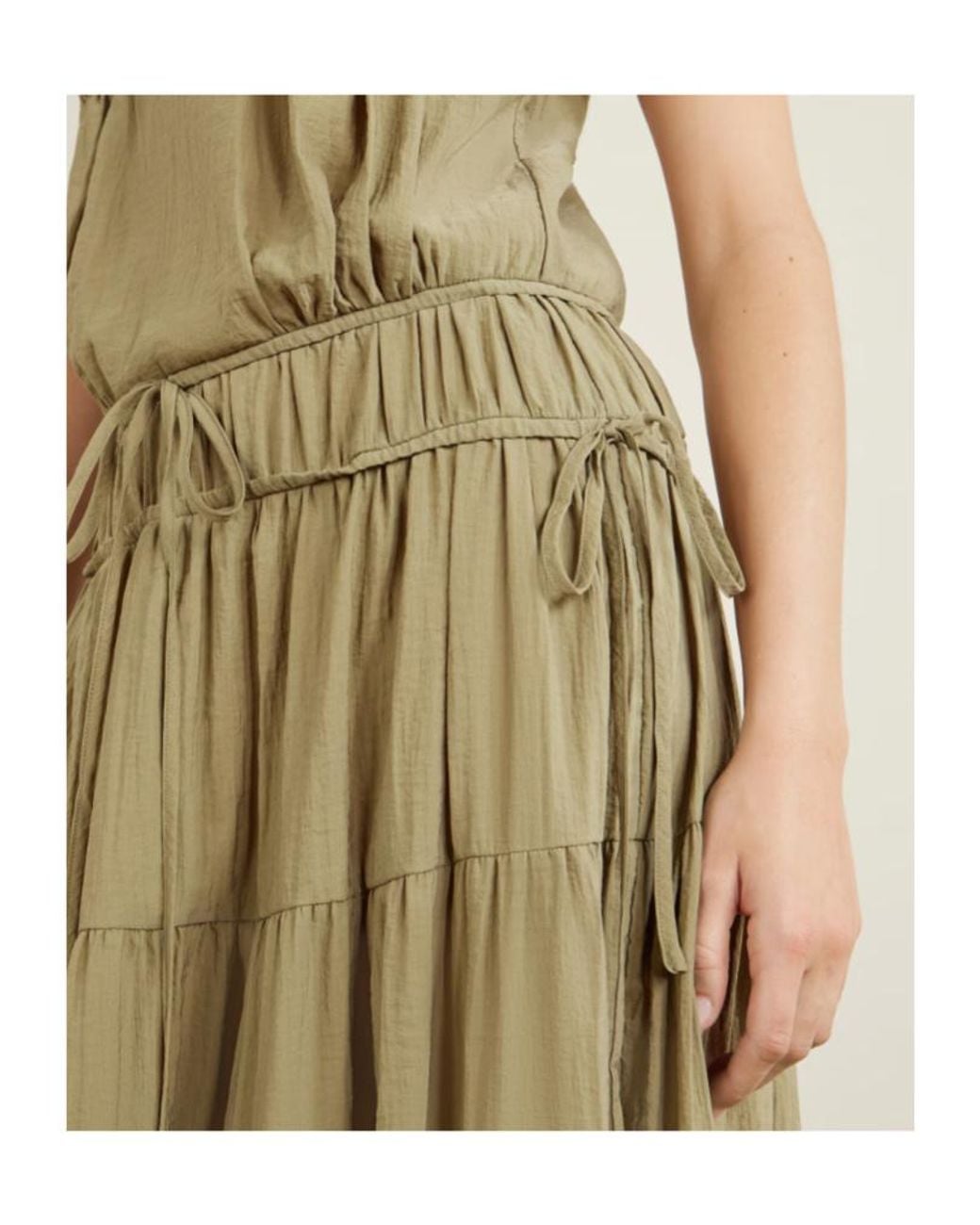 Co. Natural Pleated Knotted Satin Midi Dress