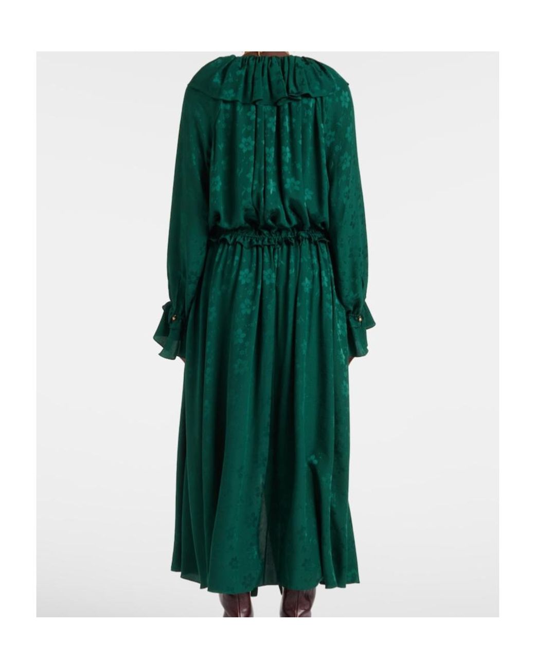 Chloé Green Ruffled Floral Silk Jacquard Midi Dress