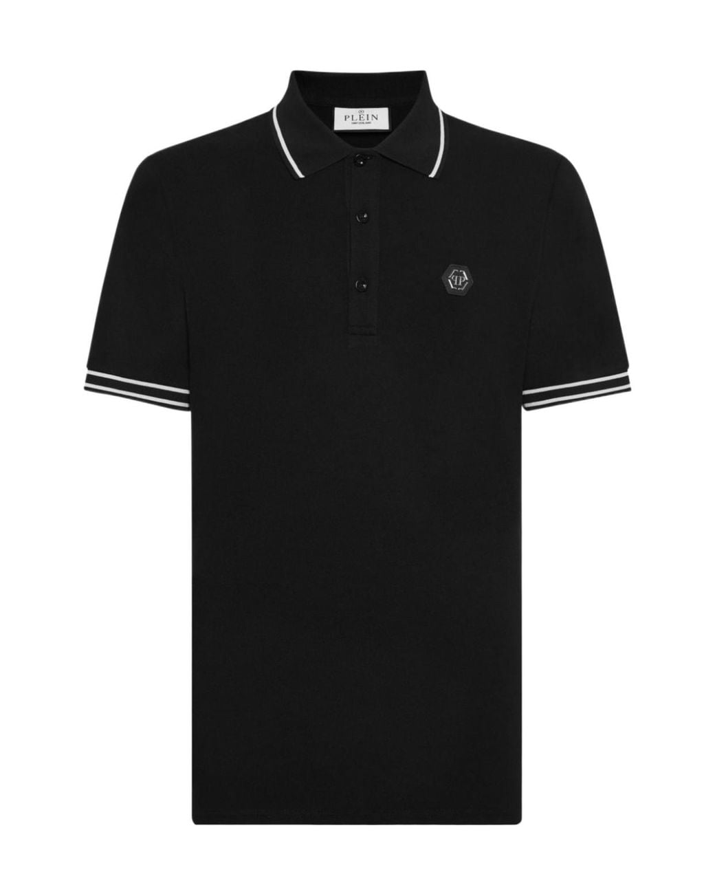 Philipp Plein Black Logo Patch Straight Hem Polo Shirt for men