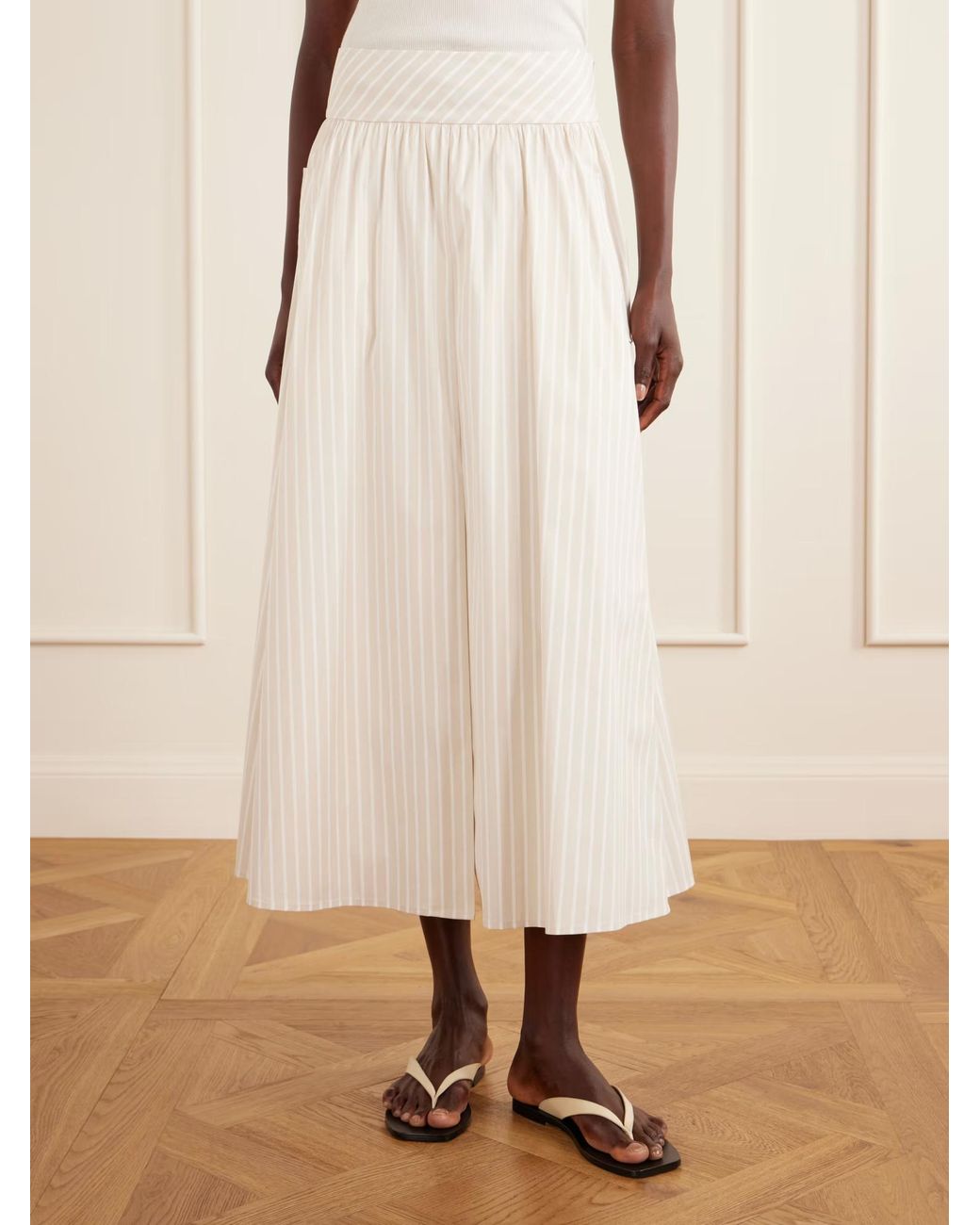 Theory White Striped Midi Skirt