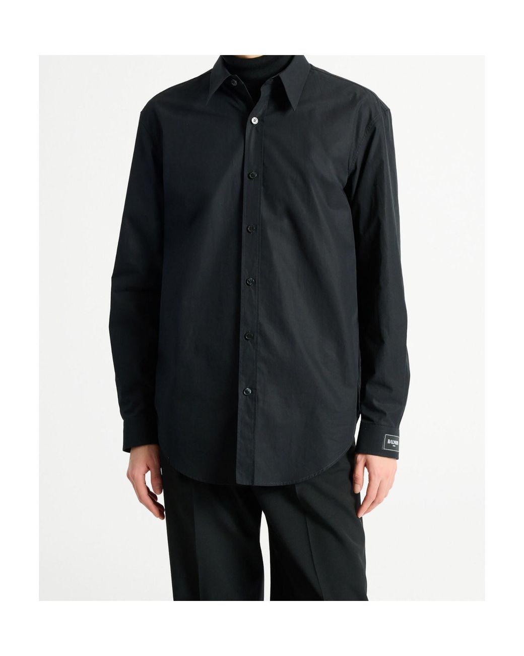 Balmain Black Logo-Patch Long-Sleeve Shirt for men