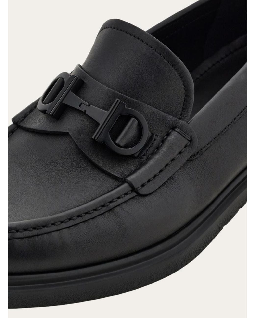 Ferragamo Black Loafer With Gancini Buckle for men