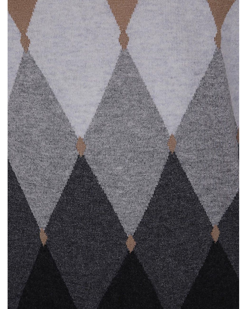 Ballantyne Gray Diamond Pattern V-Neck Jumper for men
