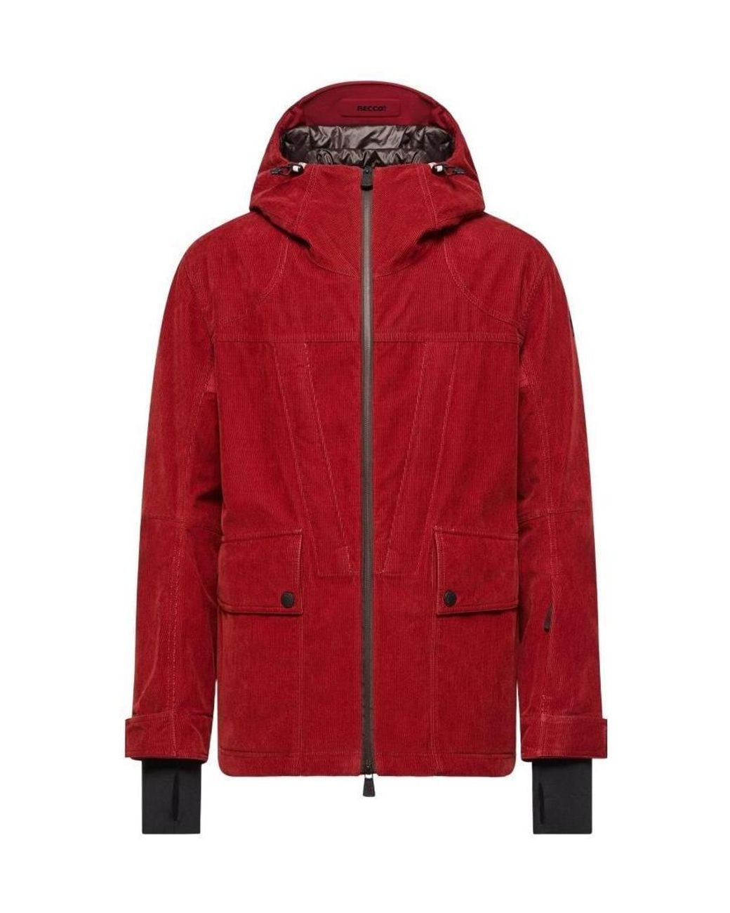 Moncler Red Airolo Corduroy Insulated Hooded Ski Jacket for men