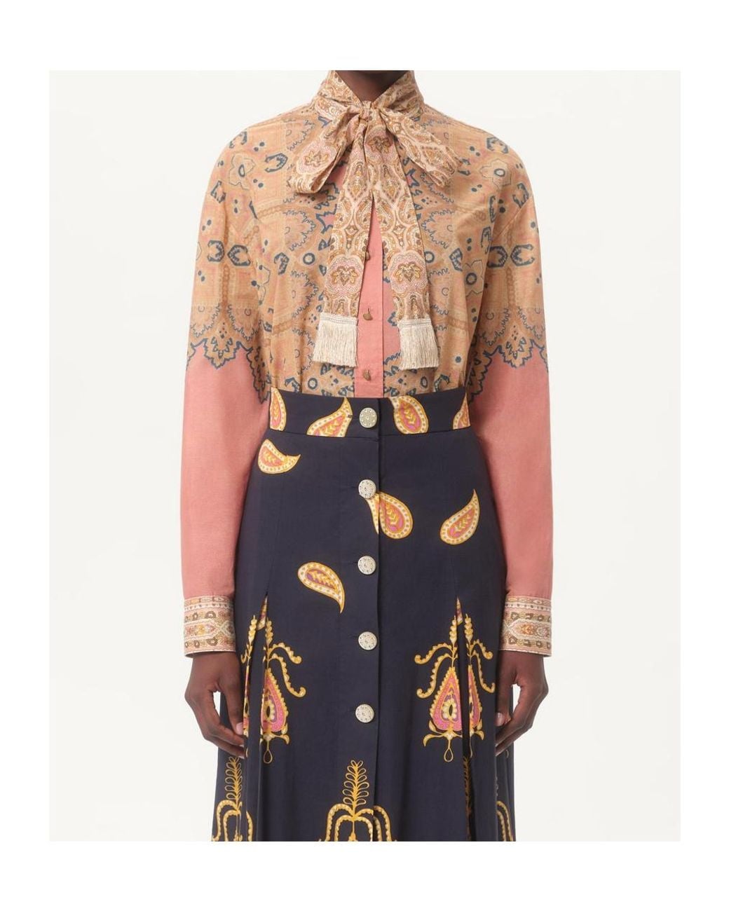 Valentino Natural All-Over Printed Pussy-Bow Shirt