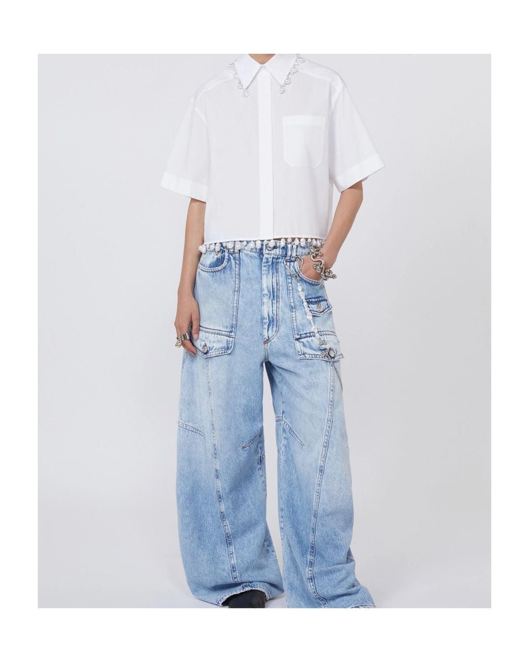 Sportmax White Spxcognac Bead-Trim Short-Sleeved Shirt
