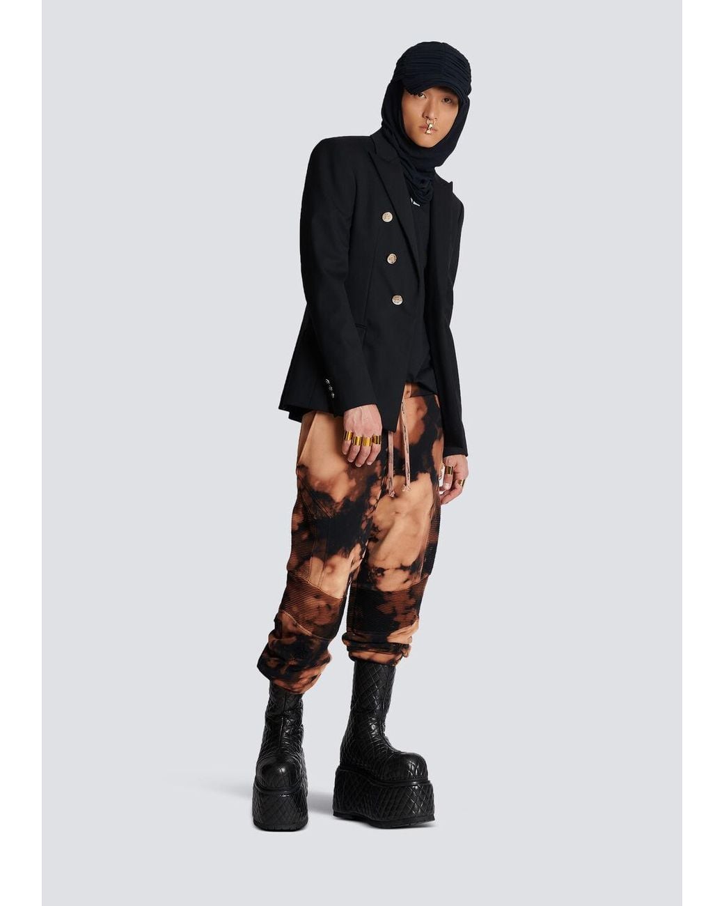 Balmain Orange Cotton Jogging Bottoms With Burnt Print for men
