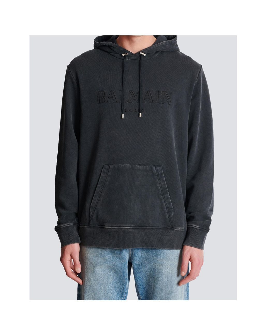 Balmain Black Vintage Logo Embroidered Hoodie for men