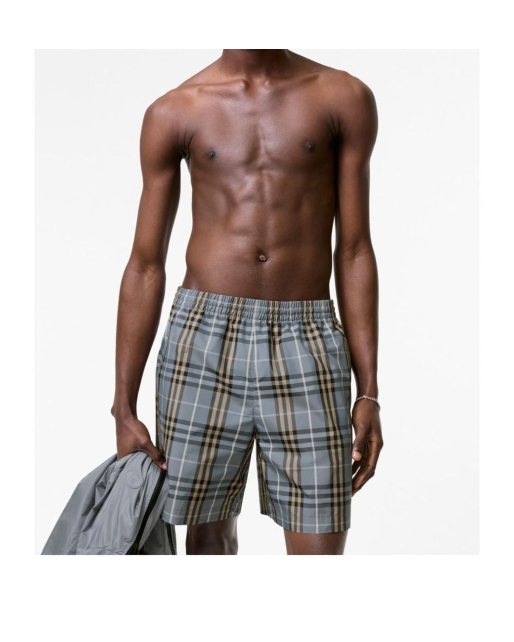 Burberry Gray Checked Straight-Hem Swim Shorts for men