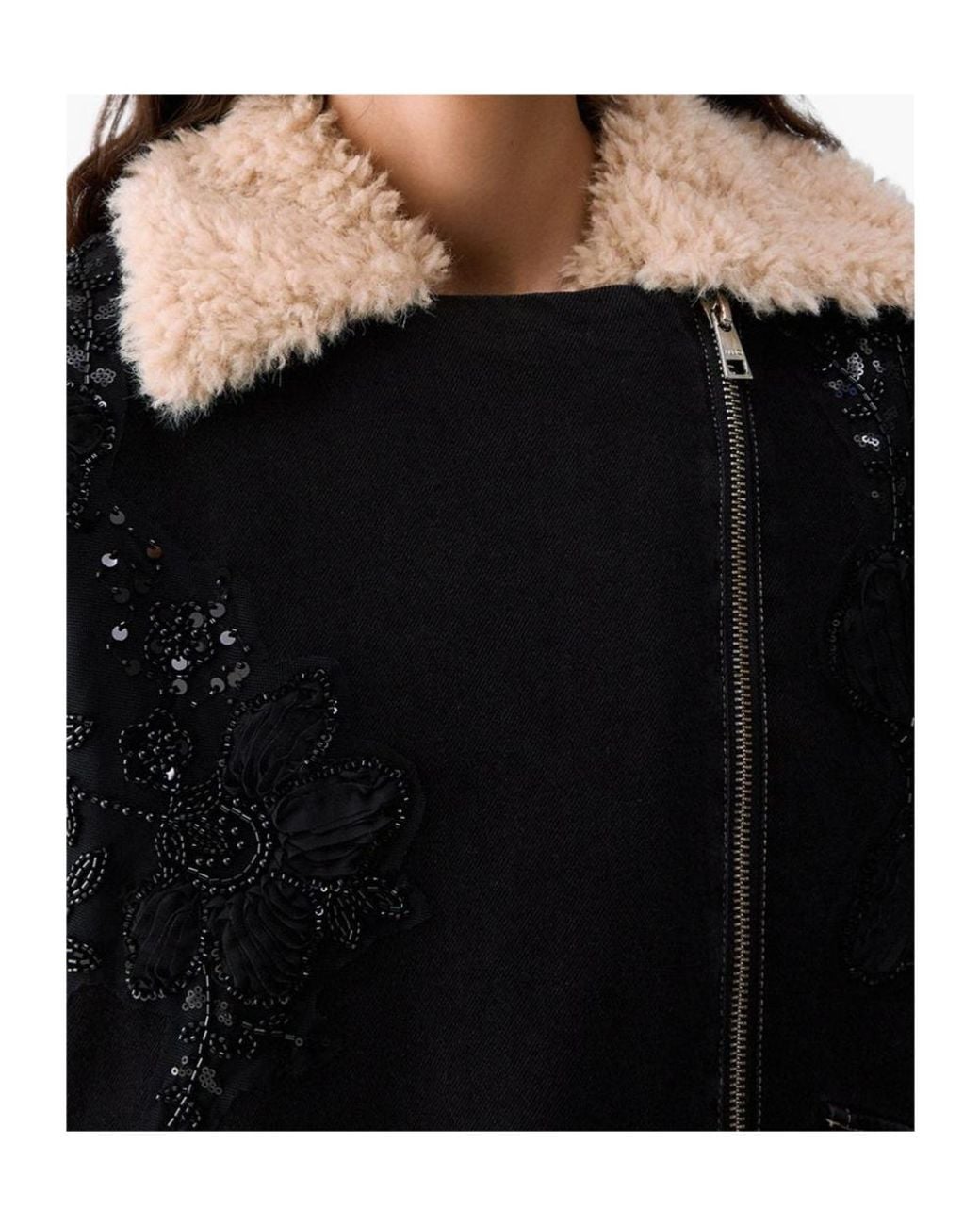 Liu Jo Black Embellished Faux Fur Denim Jacket