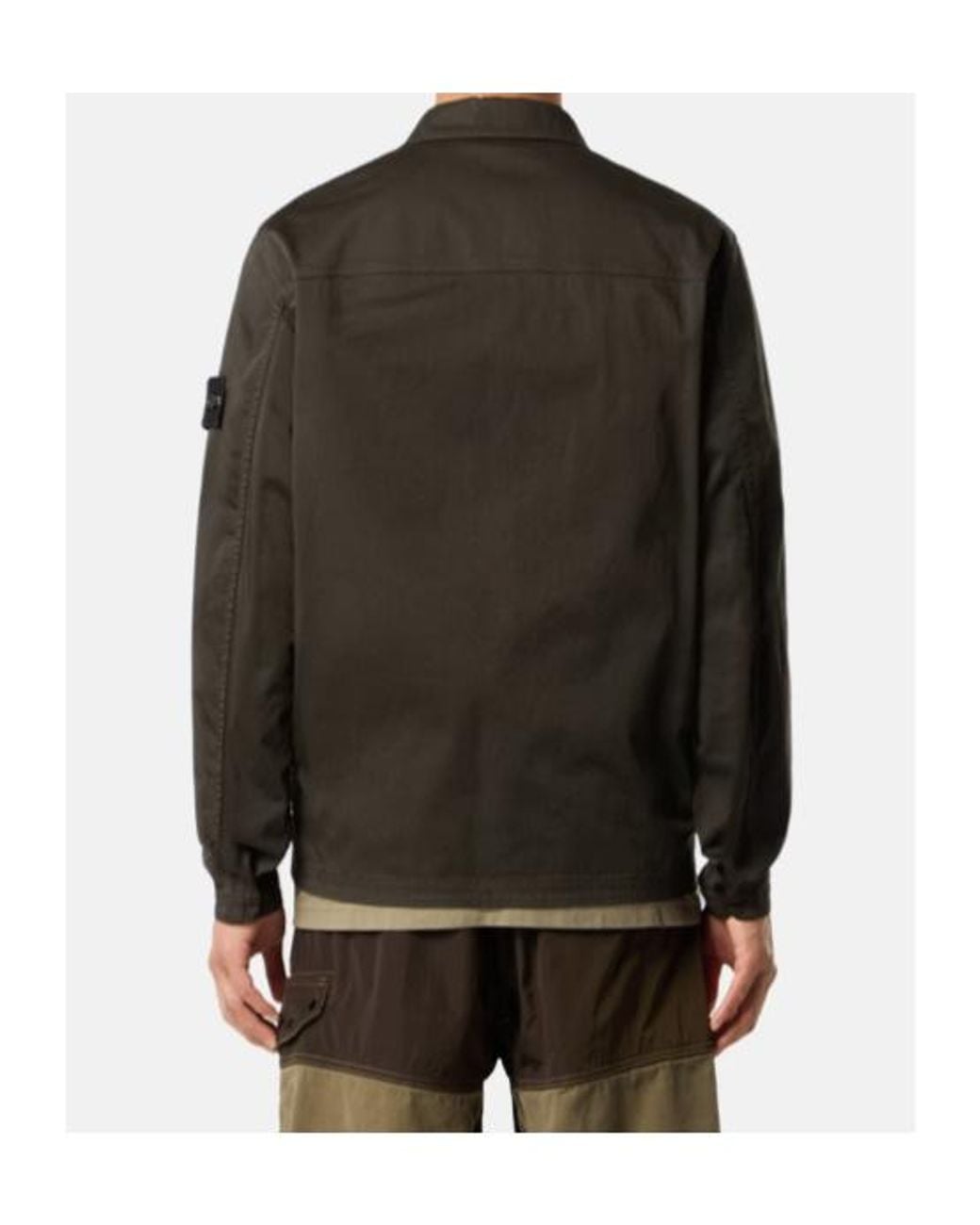 Stone Island Gray Logo-Patch Zip-Up Overshirt for men