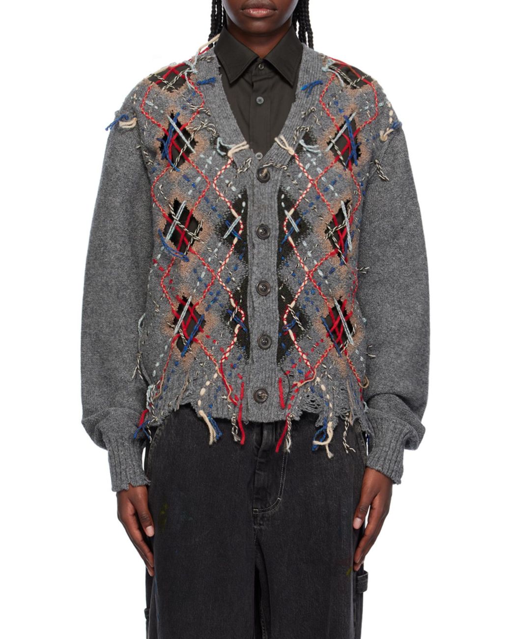 Maison Margiela Gray Cut-Out Knit Cardigan for men