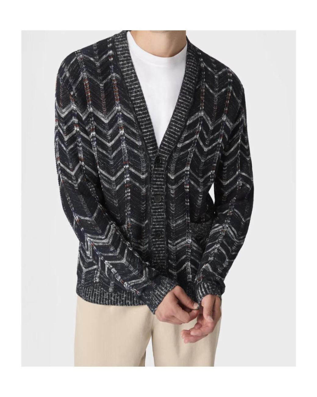 Missoni Black Chevron Ribbed-Trim Cardigan for men