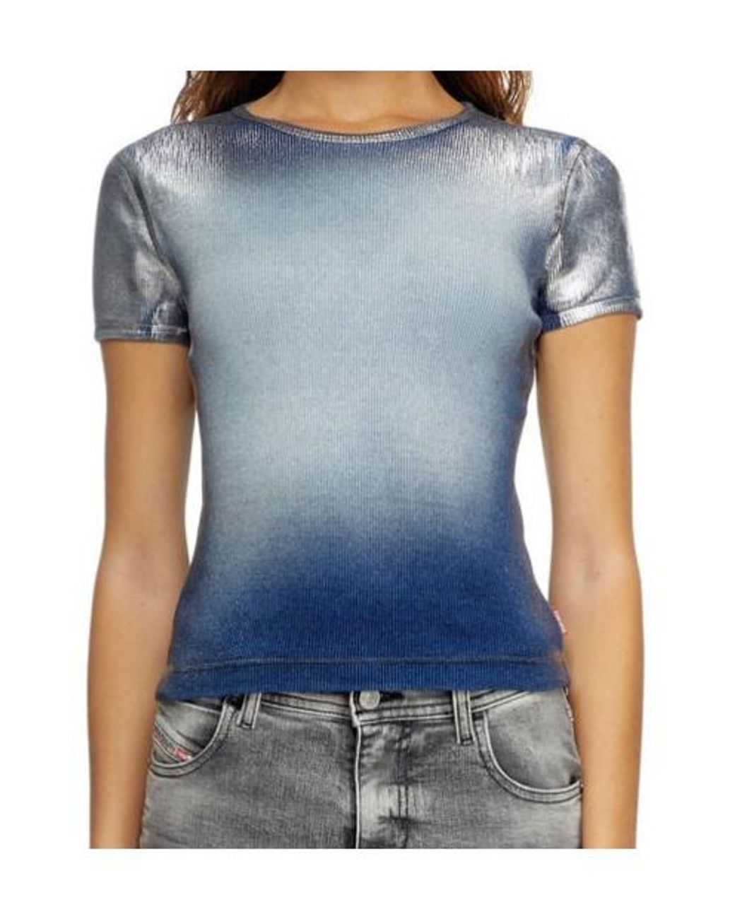 DIESEL Blue T-Ele-Long-Q1 Faded Metallic T-Shirt