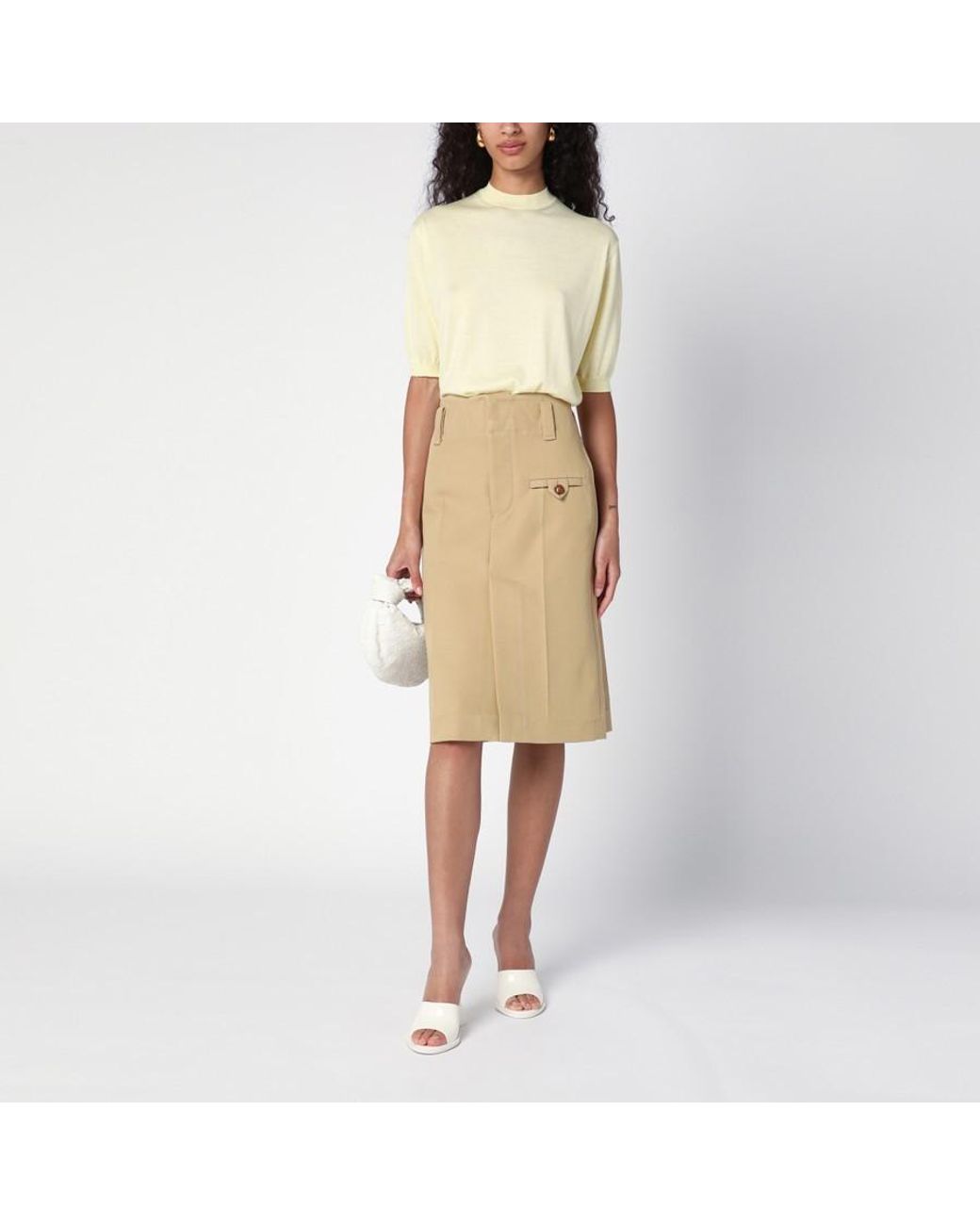 Bottega Veneta Natural Logo Embroidered Knitted Top