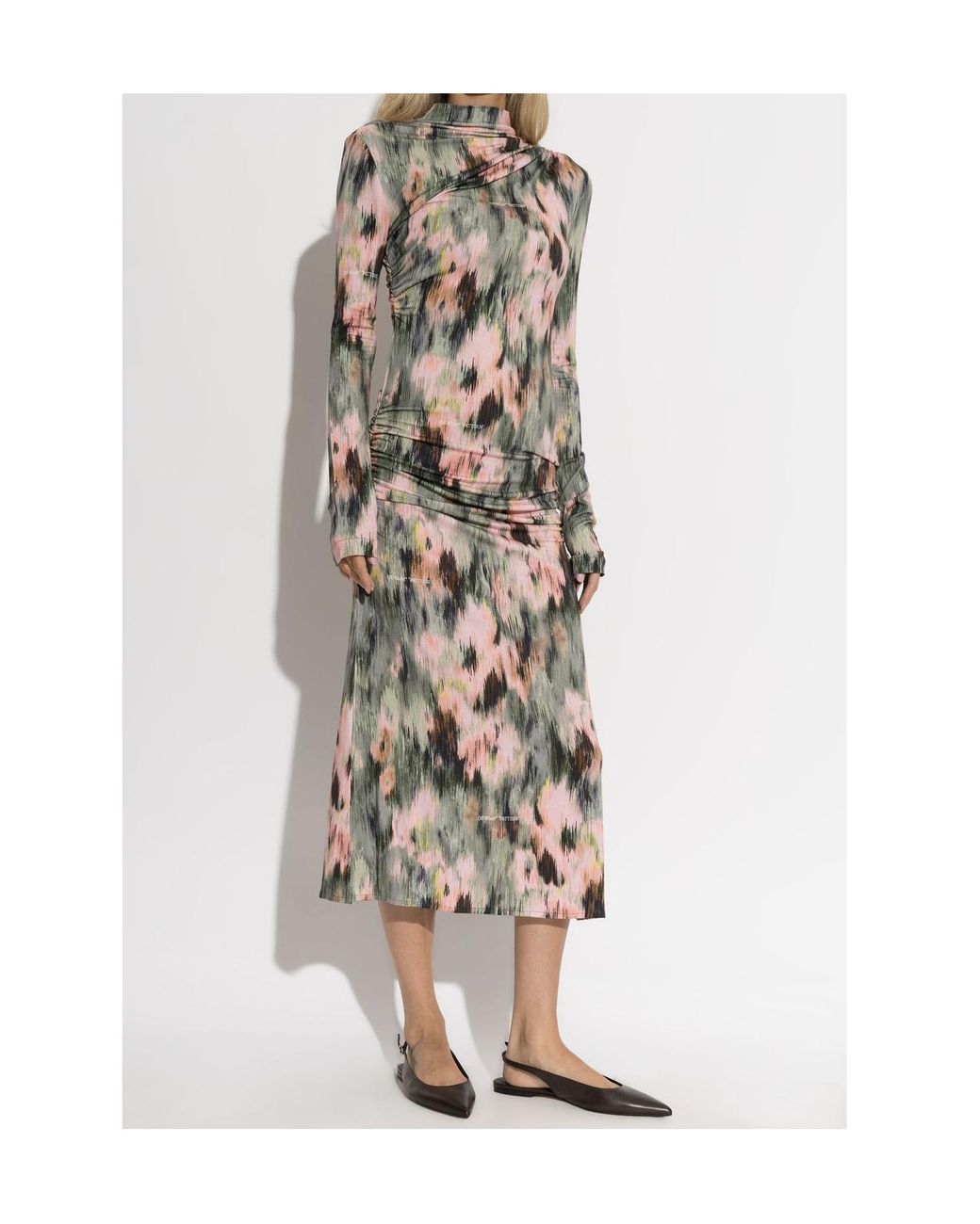 Off-White c/o Virgil Abloh Multicolor All-Over Floral Printed Long-Sleeved Dress