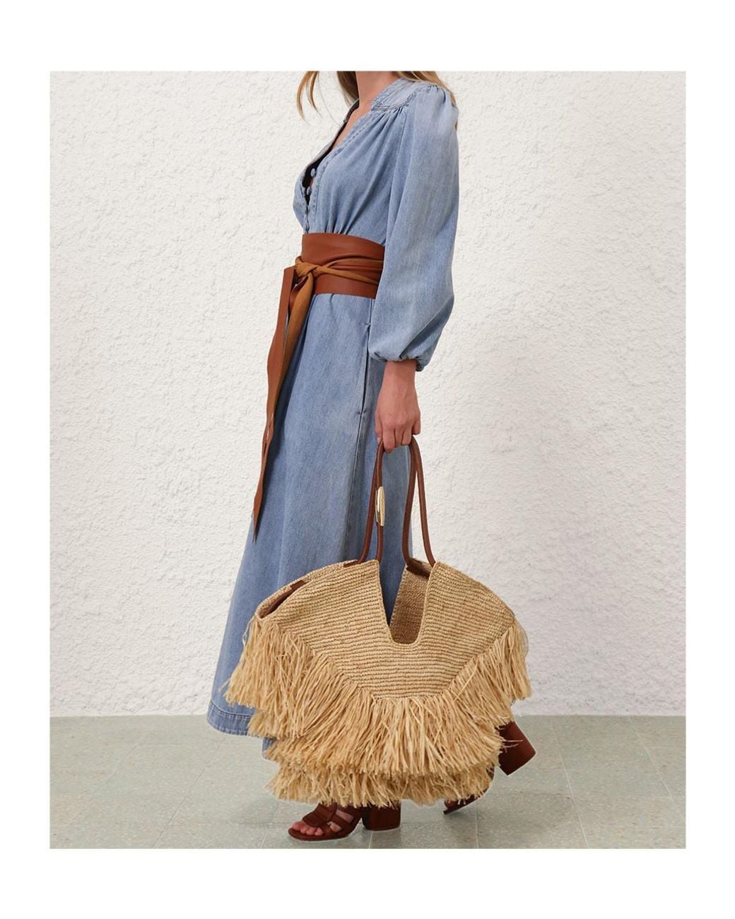 Zimmermann Natural Goldentime Medium Fringed Tote Bag