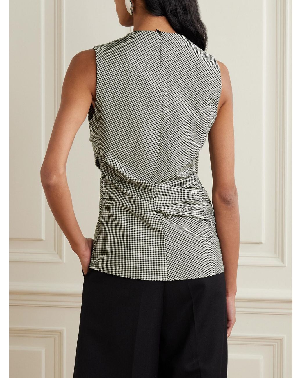 Rohe Gray Gathered Gingham Wool-Blend Top