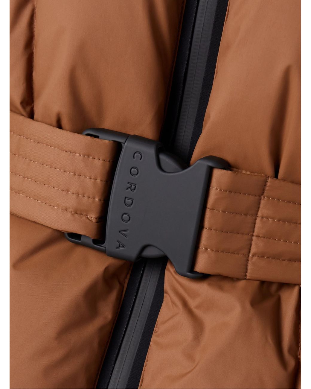 CORDOVA Brown The Monterosa Hooded Belted Quilted Recycled Down Ski Jacket