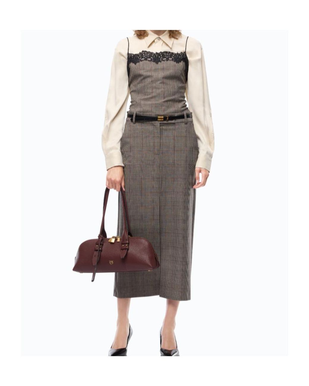 Pinko Brown Check Top With Lace