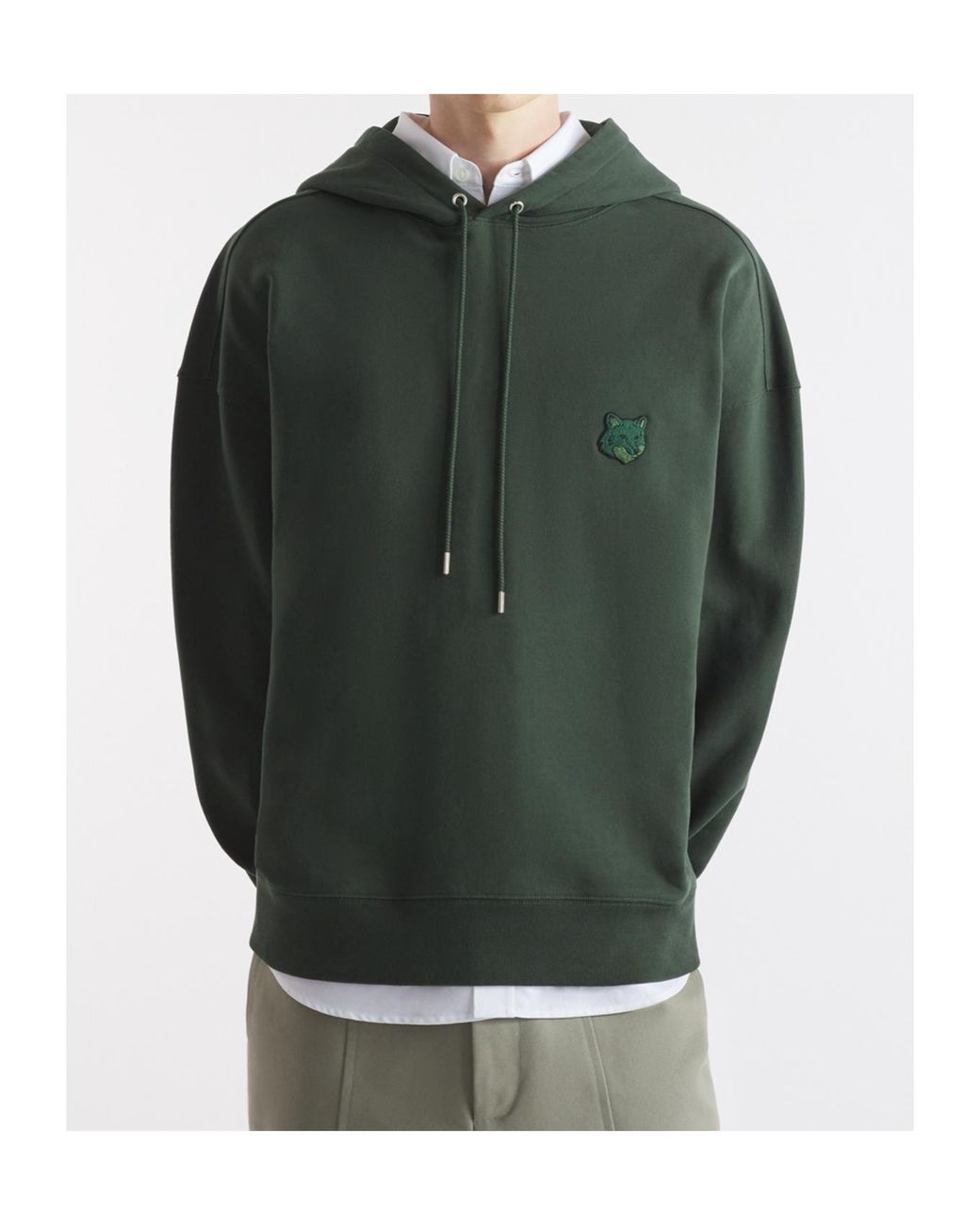 Maison Kitsuné Green Maison Kitsuné Bold Fox Head Patch Drawstring Hoodie for men