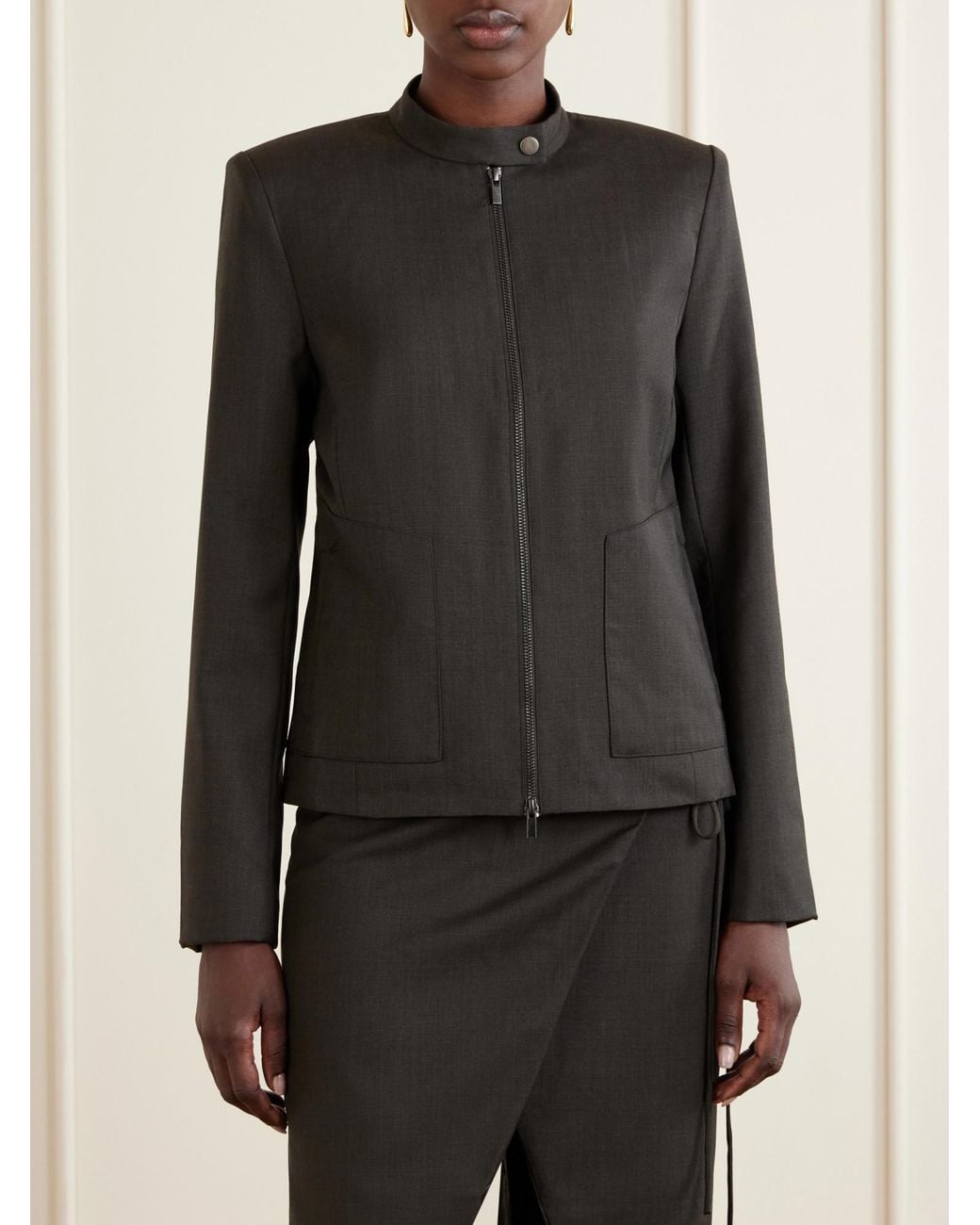 St. Agni Black Moto Wool-Blend Jacket