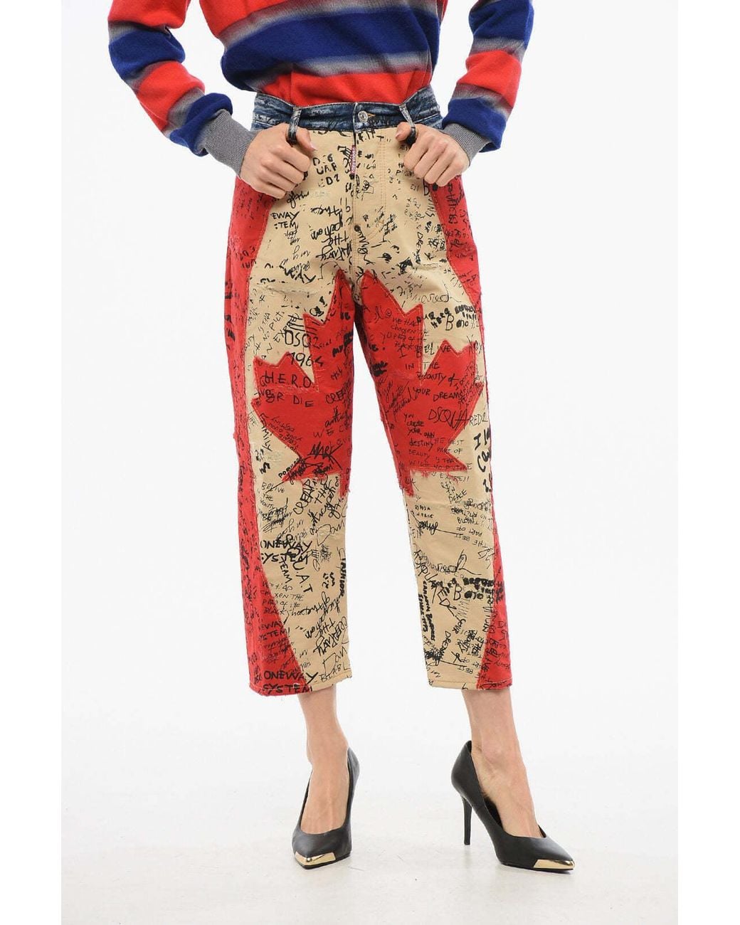 DSquared² Red Kawaii Fit Patchwork Jeans