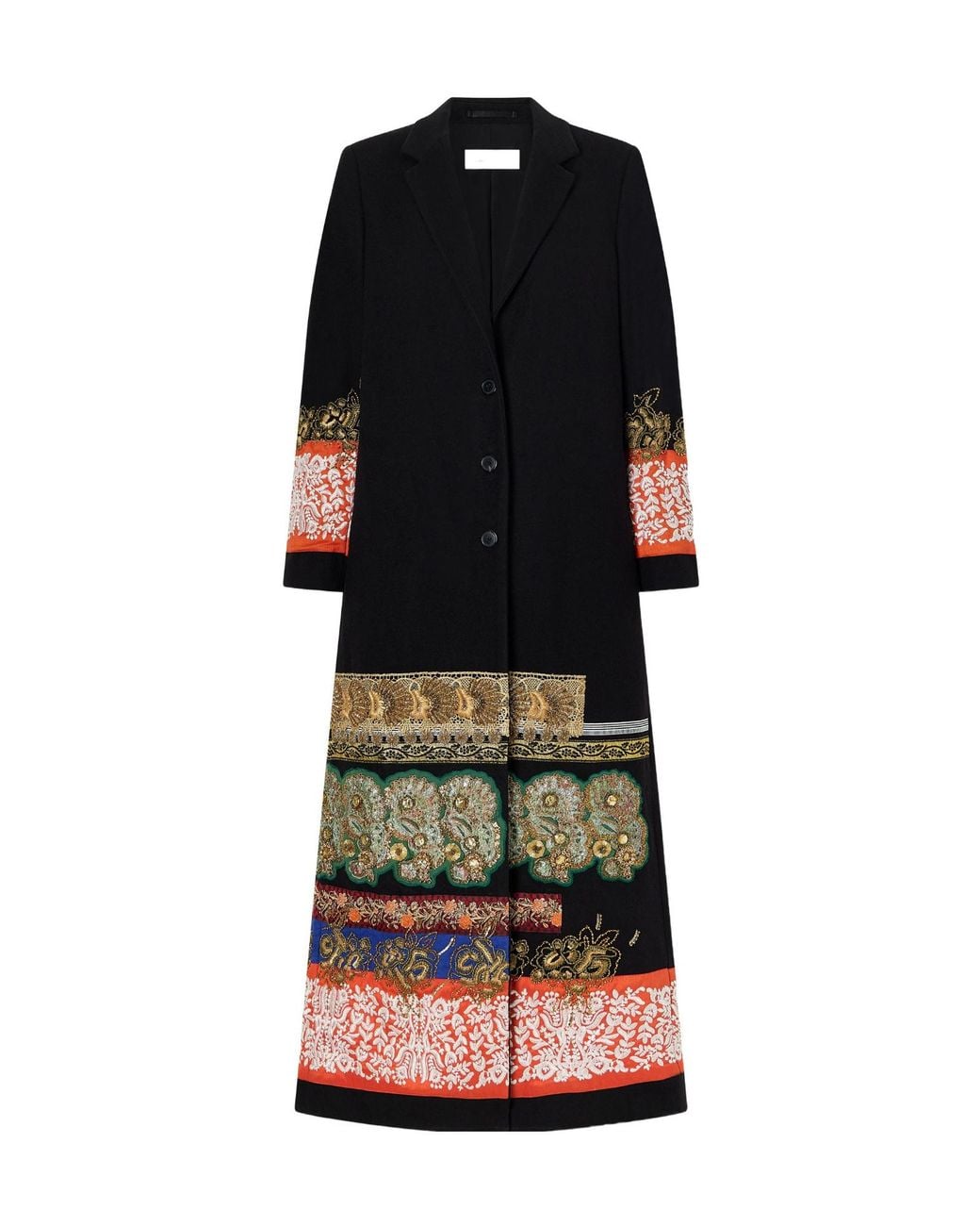 Dries Van Noten Black Embroidered Wool Coat