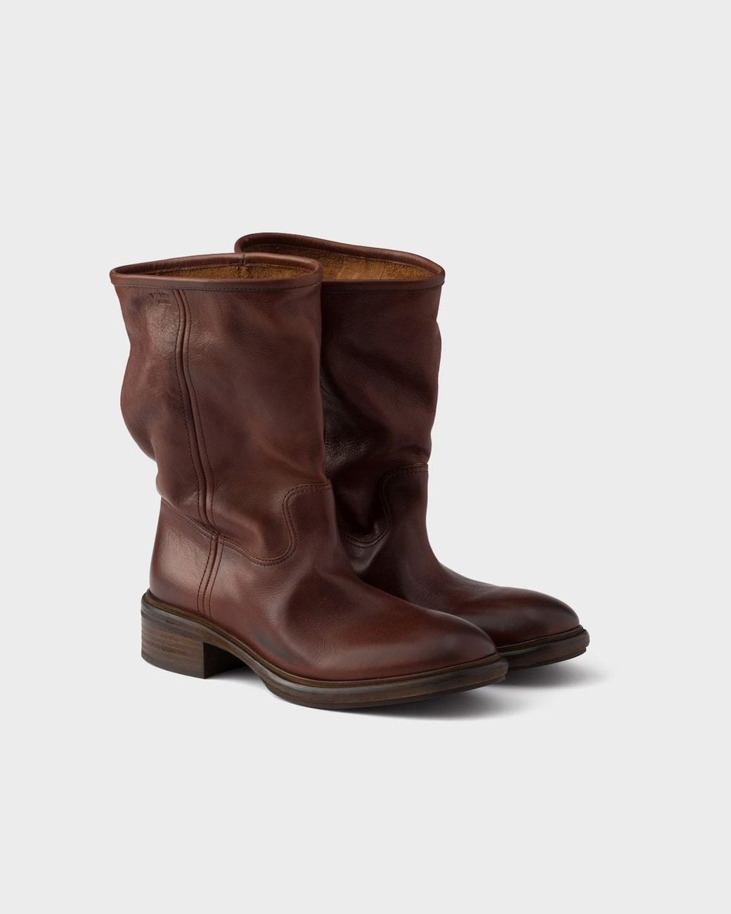 Prada Brown Vintage-Effect Leather Boots