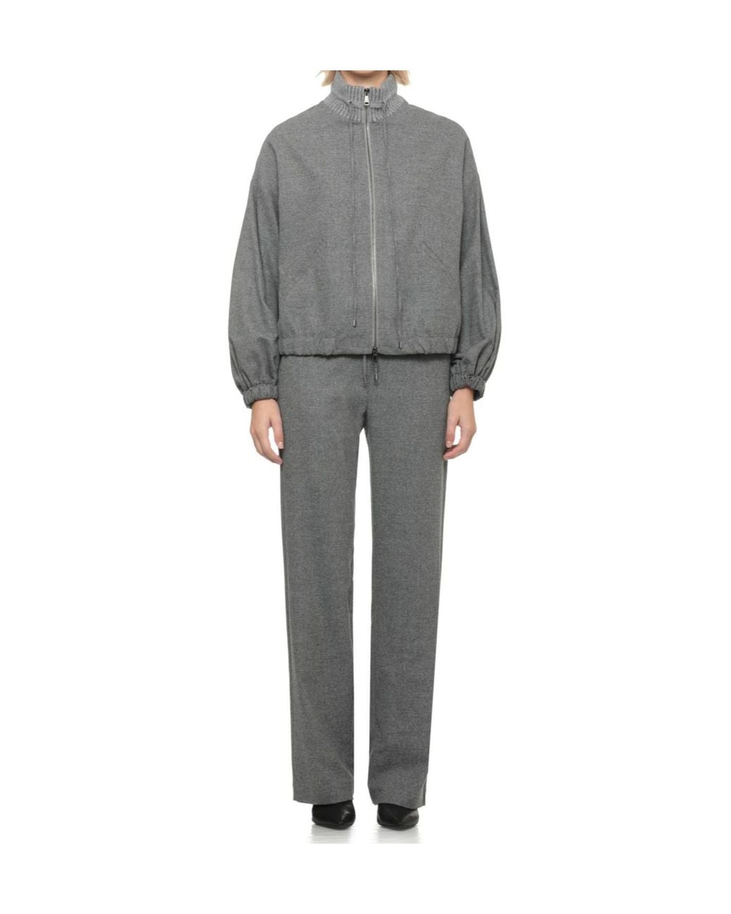 D.exterior Gray Ribbed-Collar Bomber Jacket