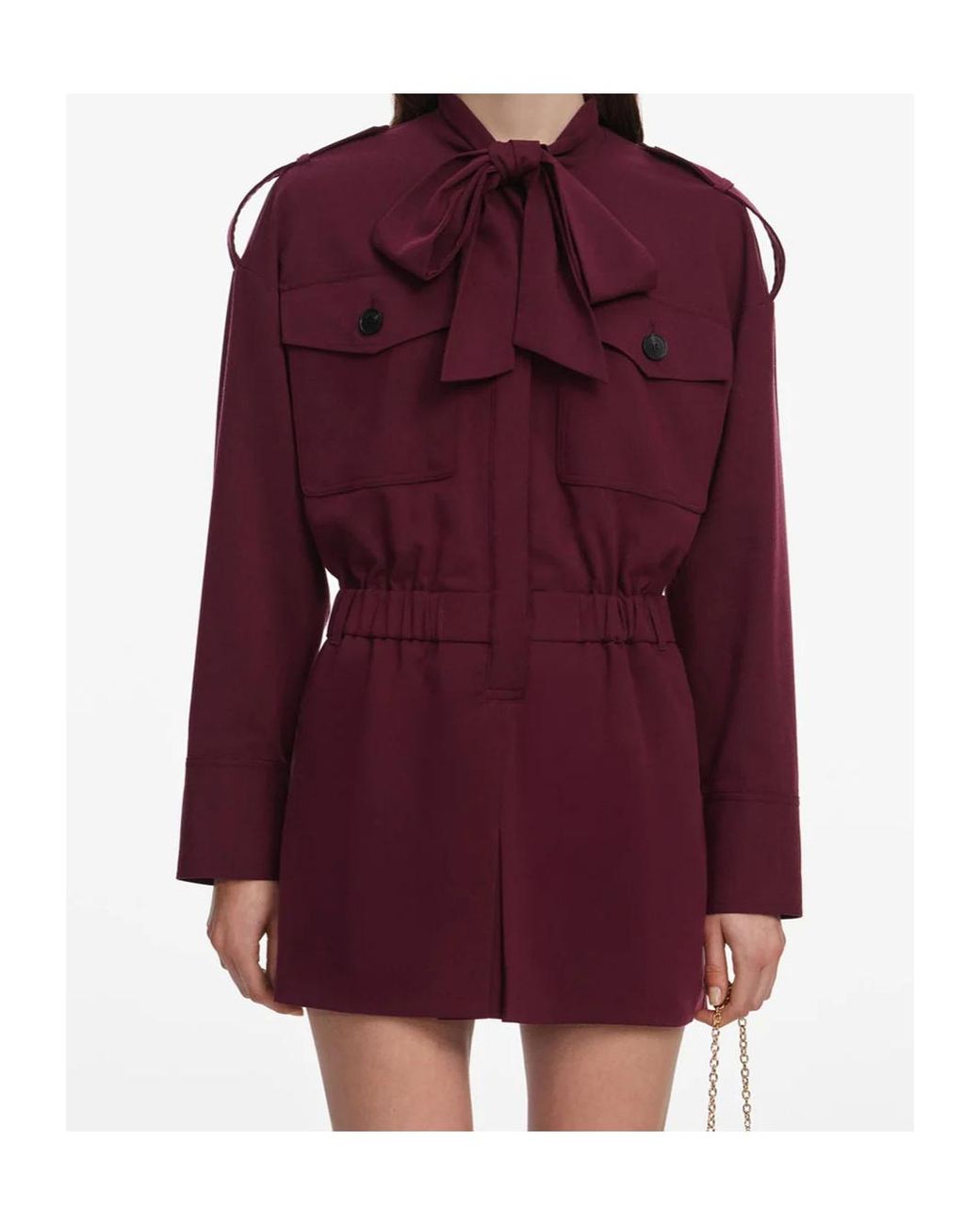 Self-Portrait Purple Tie-Neck Elasticated-Waist Mini Playsuit