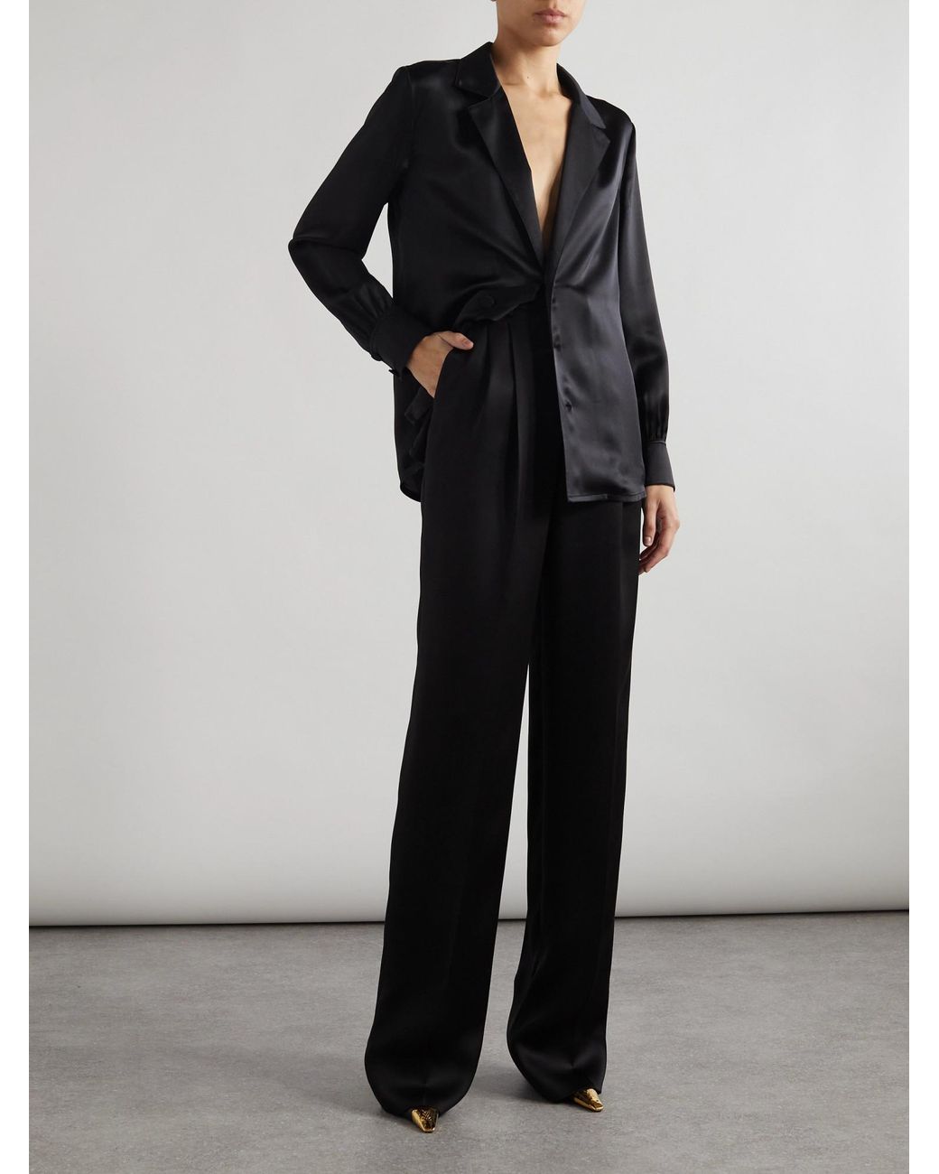 Saint Laurent Black Buttoned Long-Sleeved Pajama Shirt