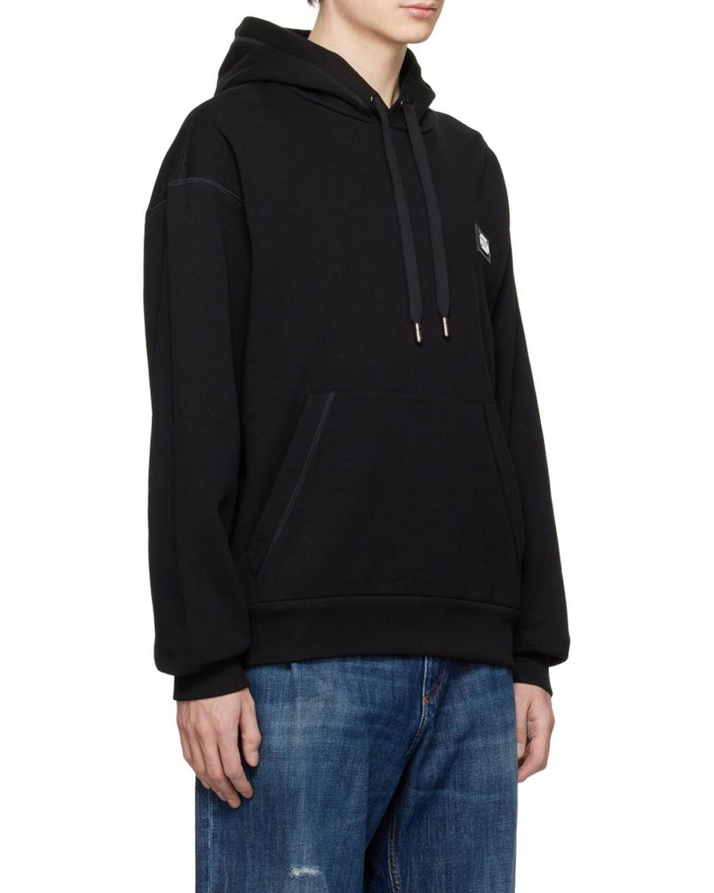 Dolce & Gabbana Black Logo Plaque Drawstring Hoodie for men
