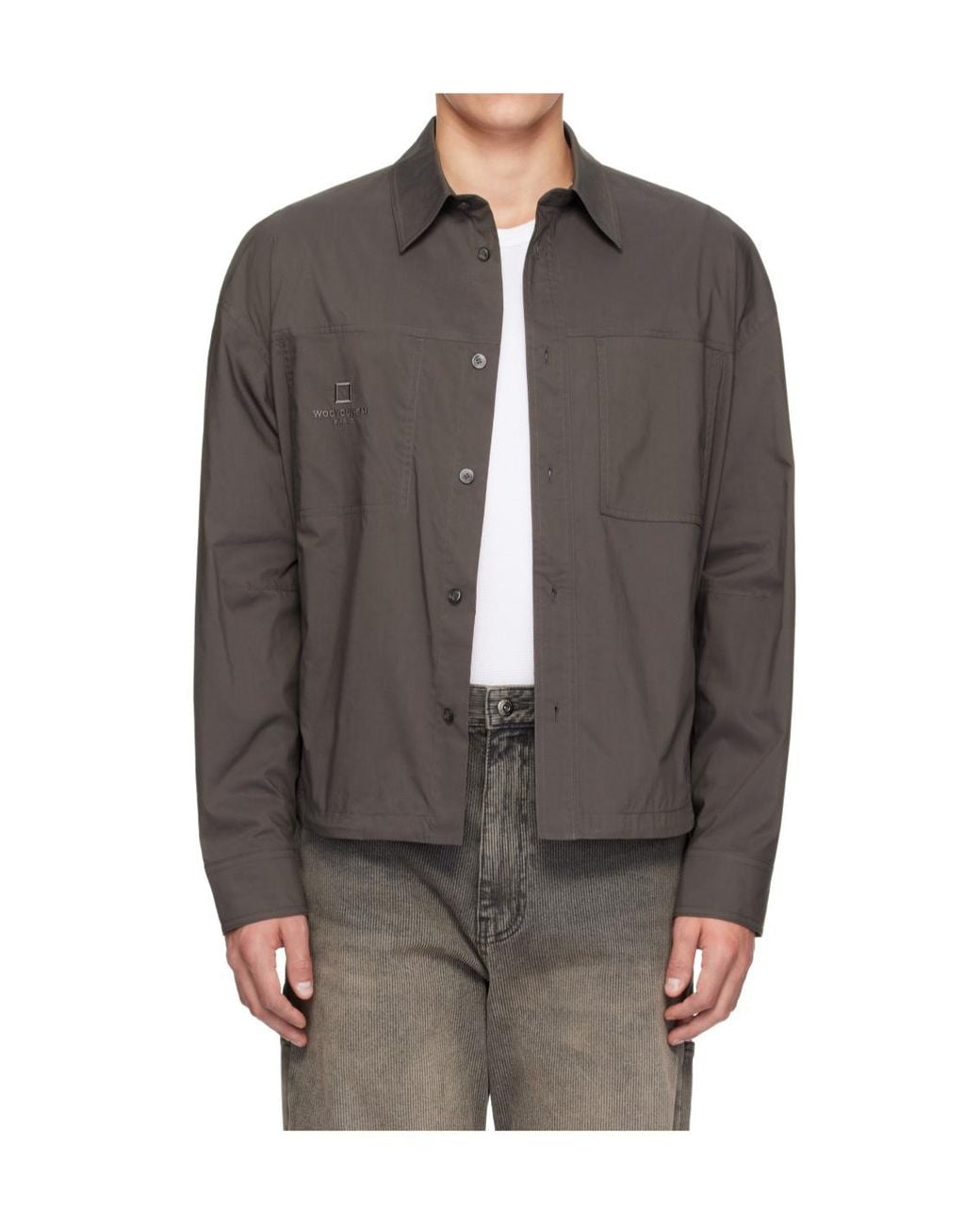 Wooyoungmi Gray Logo-Print Chest-Pockets Shirt for men