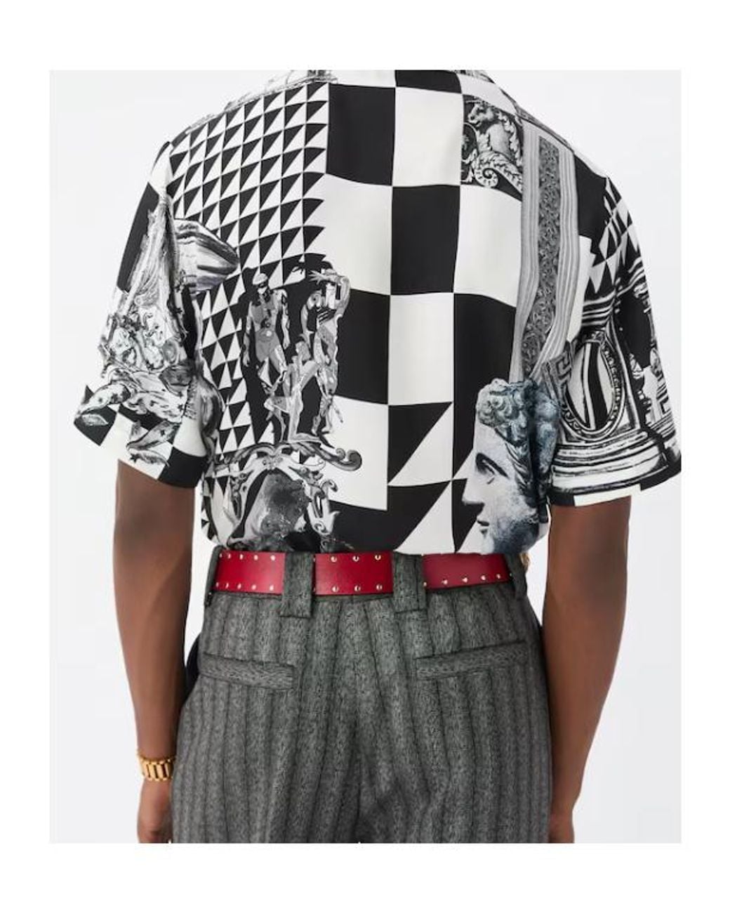 Versace Black Pattern-Printed Short-Sleeved Twill Shirt for men