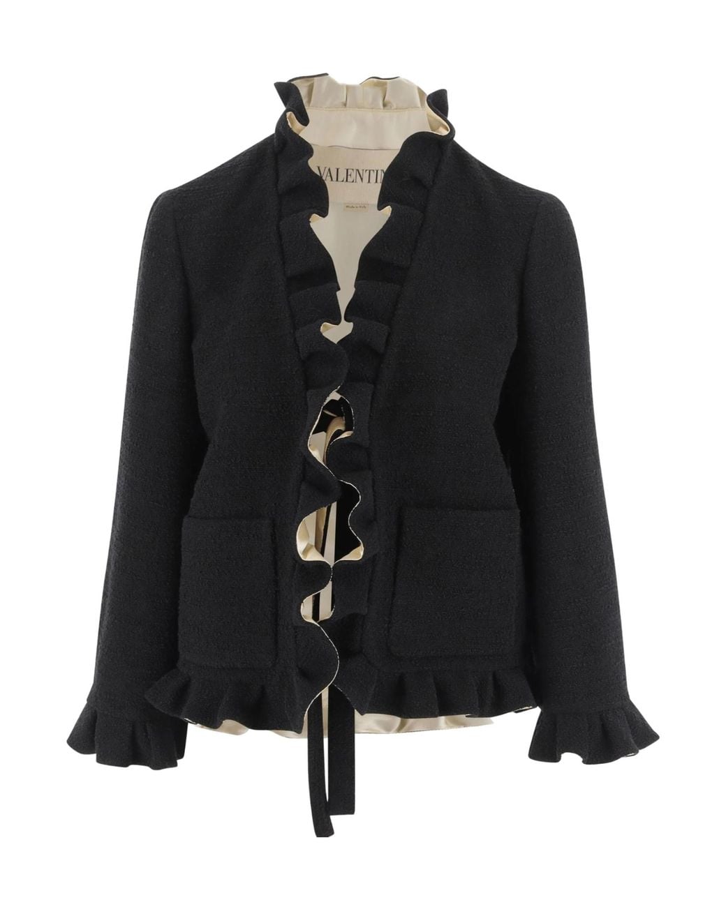 Valentino Black Ruffled Long-Sleeved Jacket