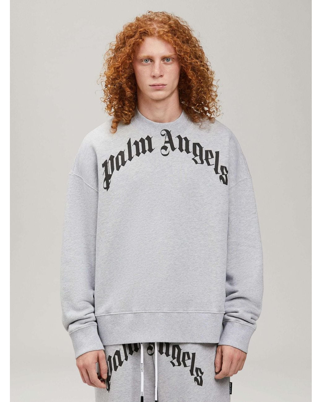 Palm Angels Gray Logo Printed Crewneck Sweatshirt for men