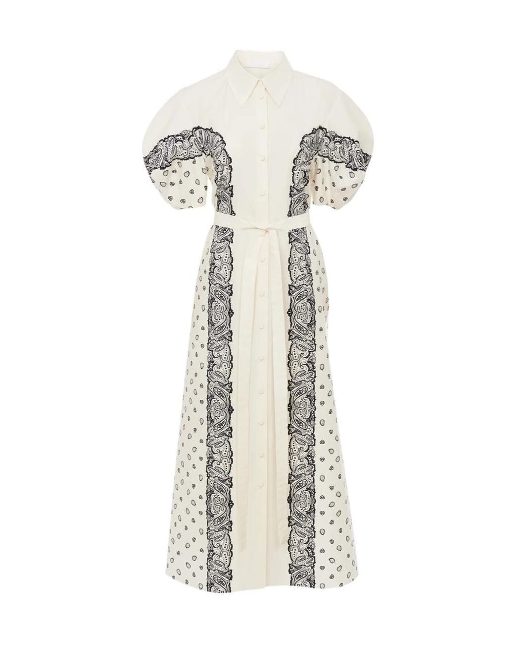 Chloé White Chloé Printed Balloon-Sleeved Shirt Dress