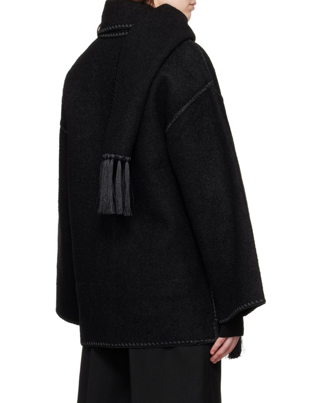 Totême Black Totême Dropped-Shoulder Fringed-Edge Scarf Jacket