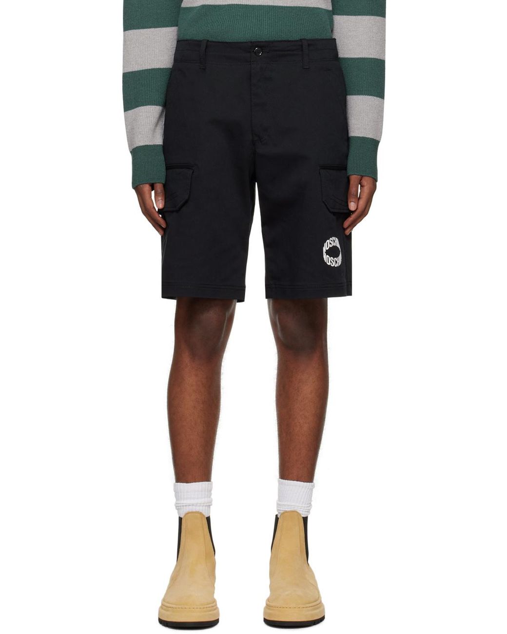 Moschino Black Logo Printed Bermuda Shorts for men