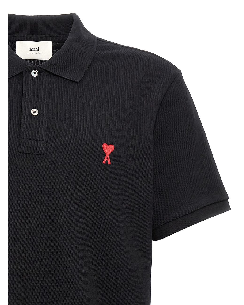AMI Black Ami Logo Embroidered Short-Sleeve Polo Shirt for men