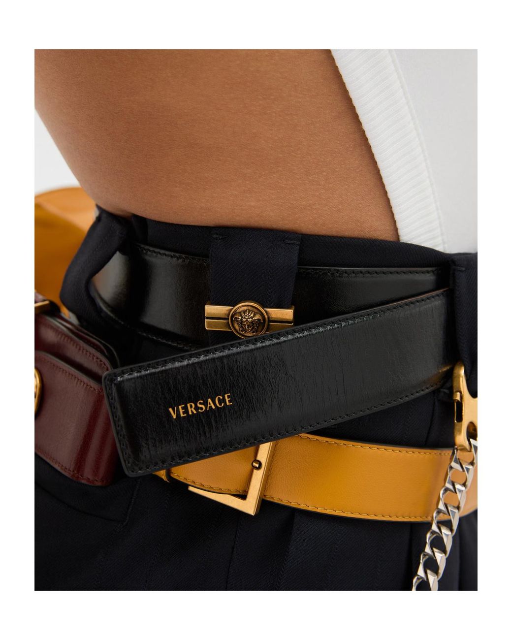 Versace Black Pinstripe Twill Oversized Pants for men