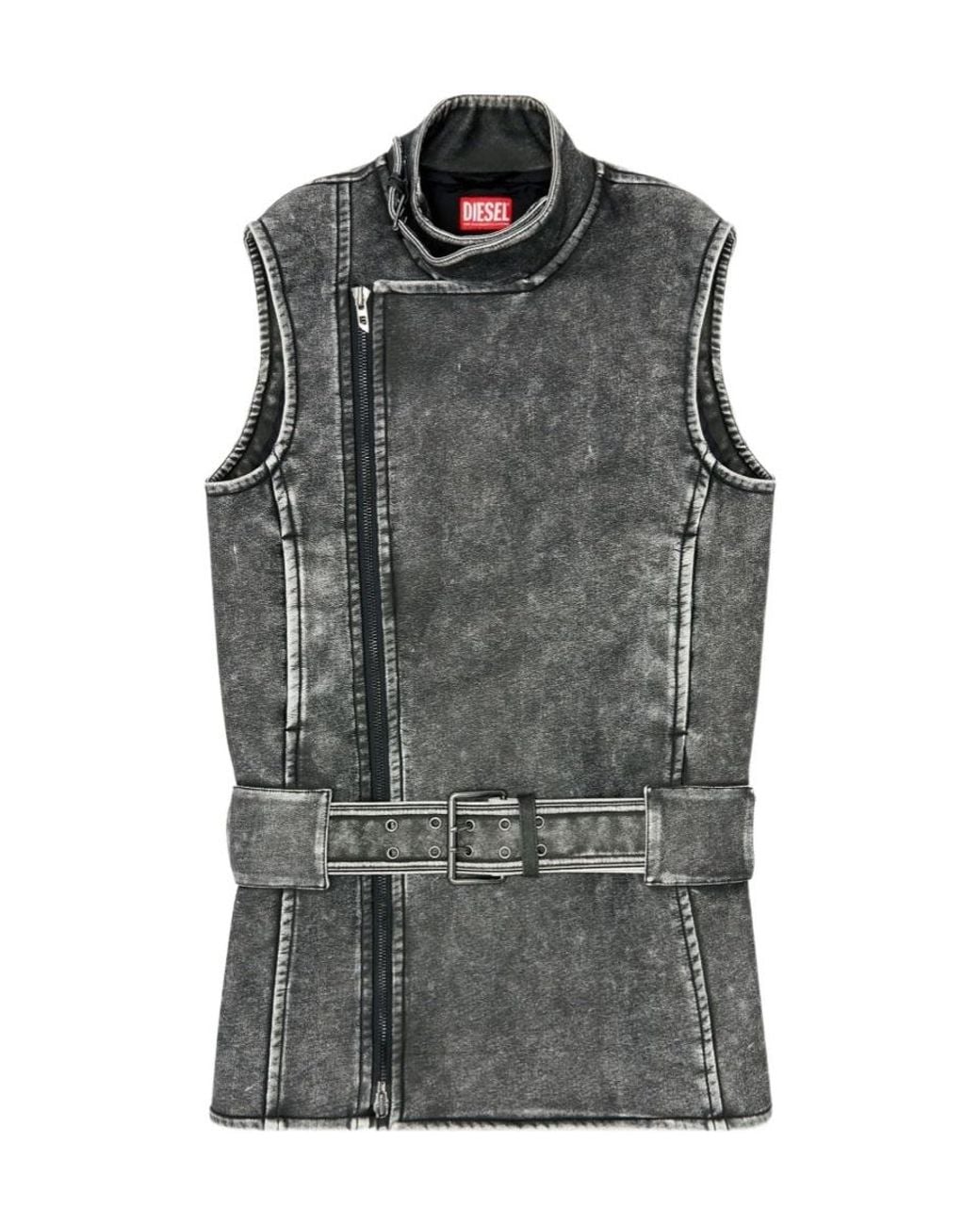 DIESEL Gray Biker-Style Mini Dress With Belt