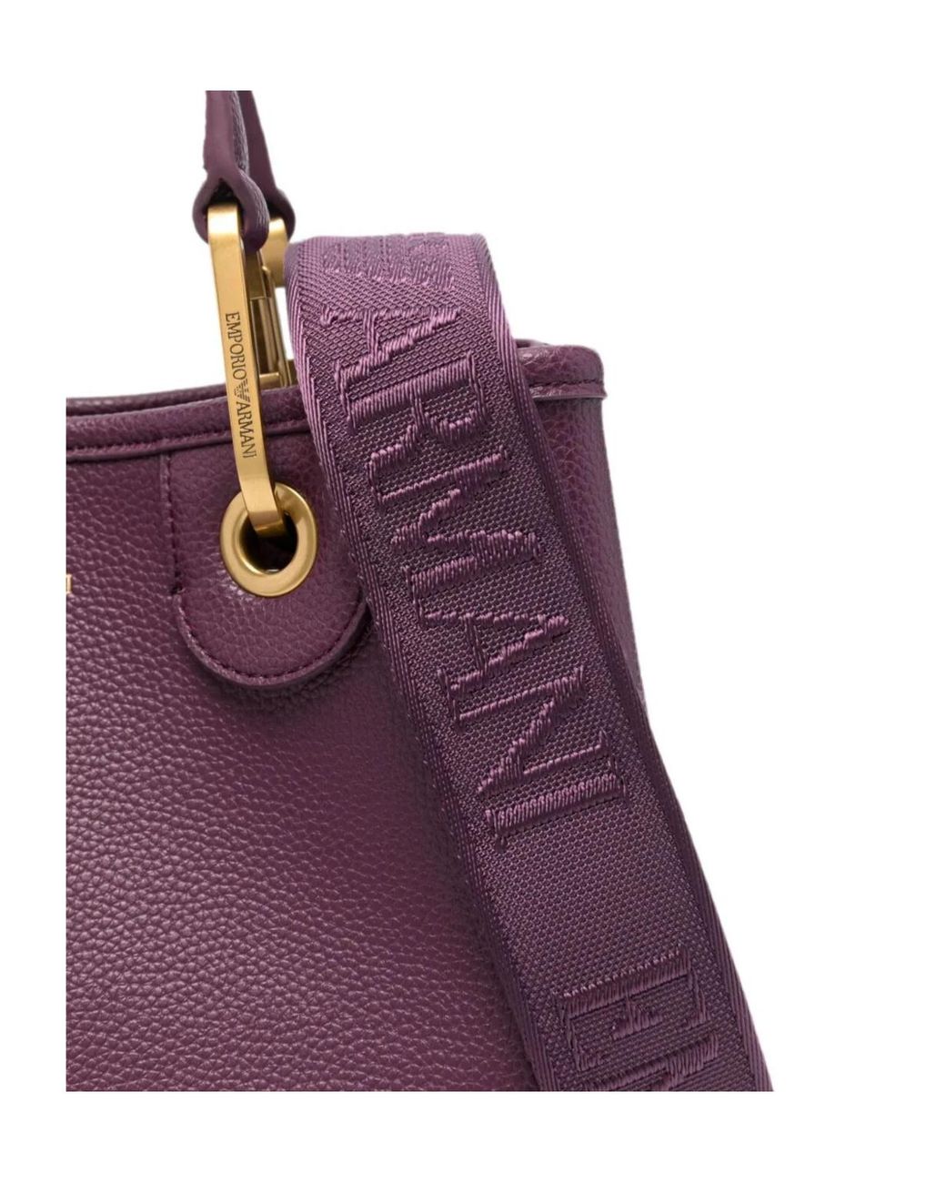 Emporio Armani Purple Myea Logo-Print Pebbled Tote Bag
