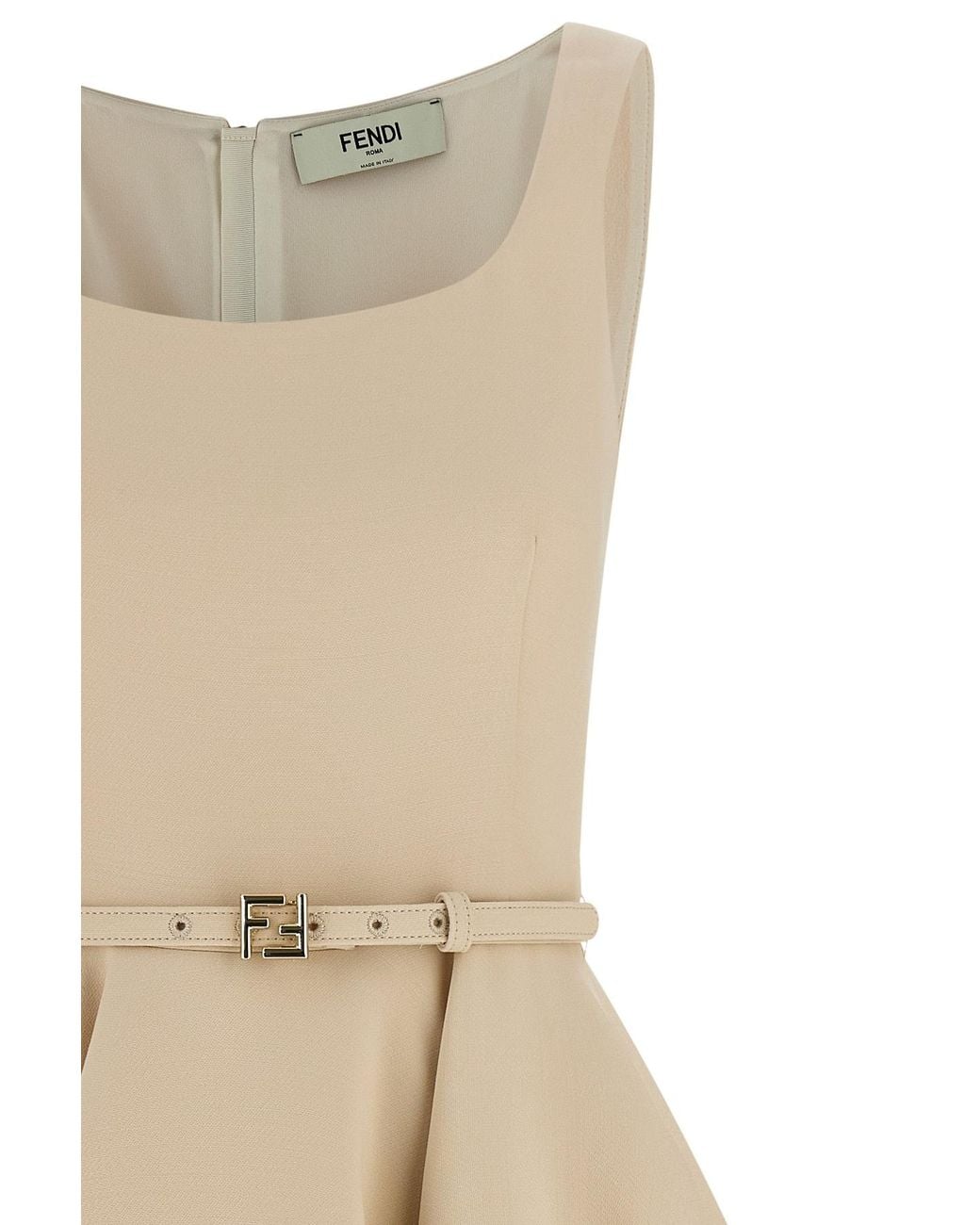 Fendi Natural Belted-Waist Sleeveless Dress